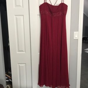 David’s Bridal Red Chiffon and Beaded Gown (E6)